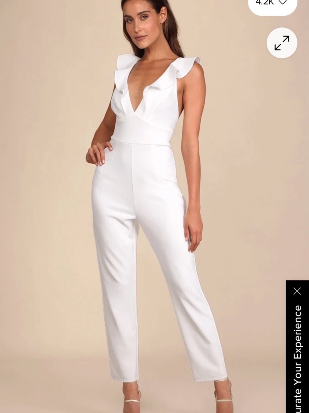 Women’s White Ruffle V-Neck Jumpsuit